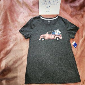 Womens S Plaid Gingham Plaid American Pickup Truck + Star Load Graphic Tee NWT